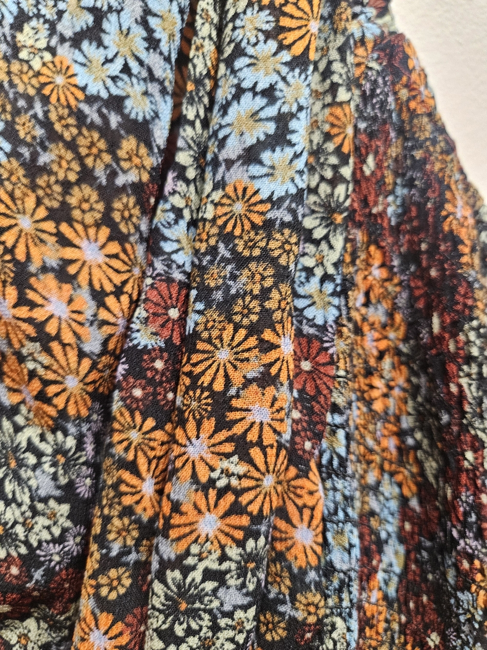 Free People Floral Smocked Puff-Sleeve Peasant Top - Blue & Brown & Orange - Picture 2 of 8